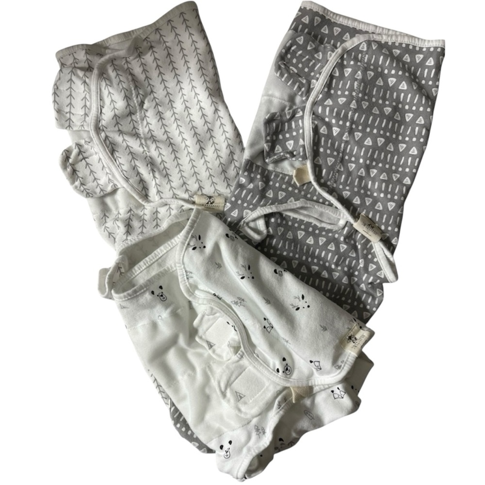 Sweety Fox Newborn Velcro Swaddles Lot of 3 100% Organic Cotton Size 0-3 Months